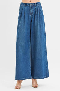 RISEN Mid Rise Fit Wide Leg Knit Jeans