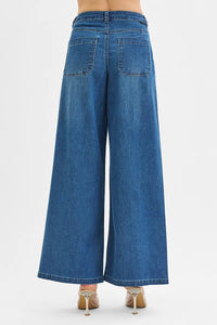 RISEN Mid Rise Fit Wide Leg Knit Jeans