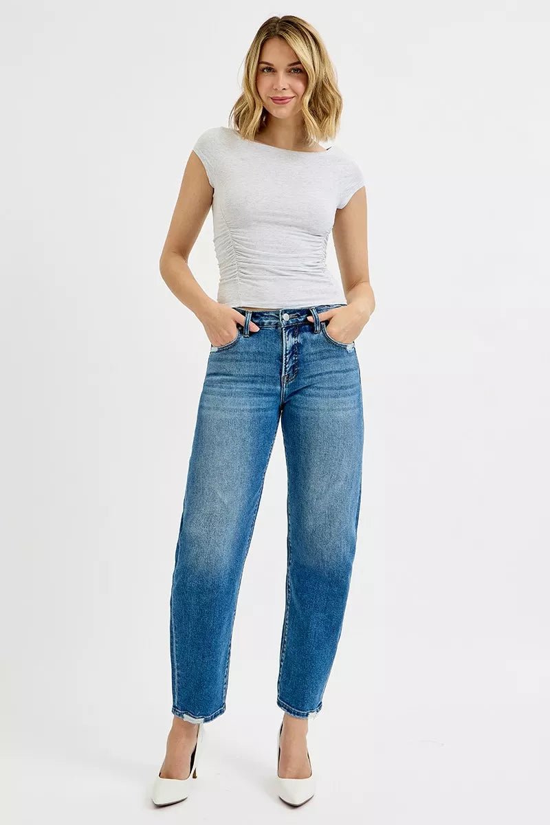 RISEN Tummy Control High Rise Ankle Slim Barrel Jeans