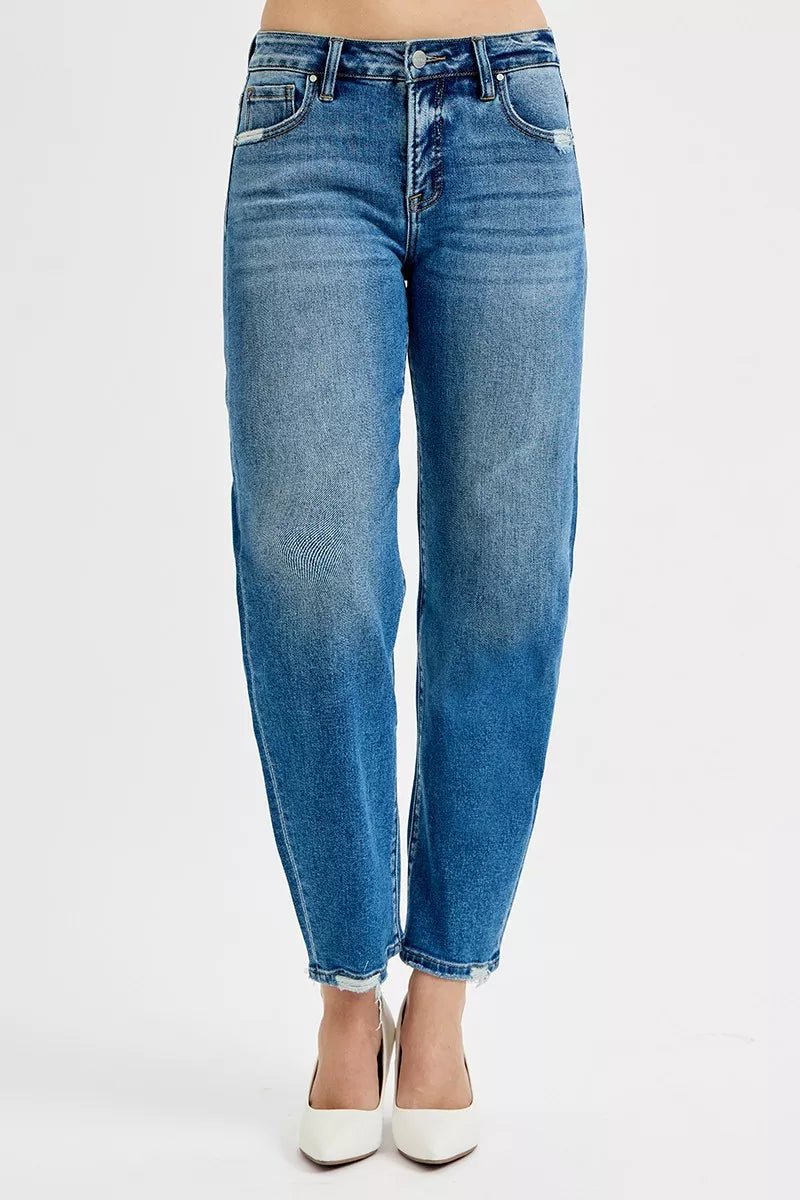 RISEN Tummy Control High Rise Ankle Slim Barrel Jeans