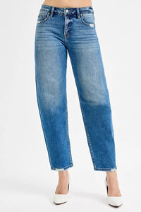 RISEN Tummy Control High Rise Ankle Slim Barrel Jeans