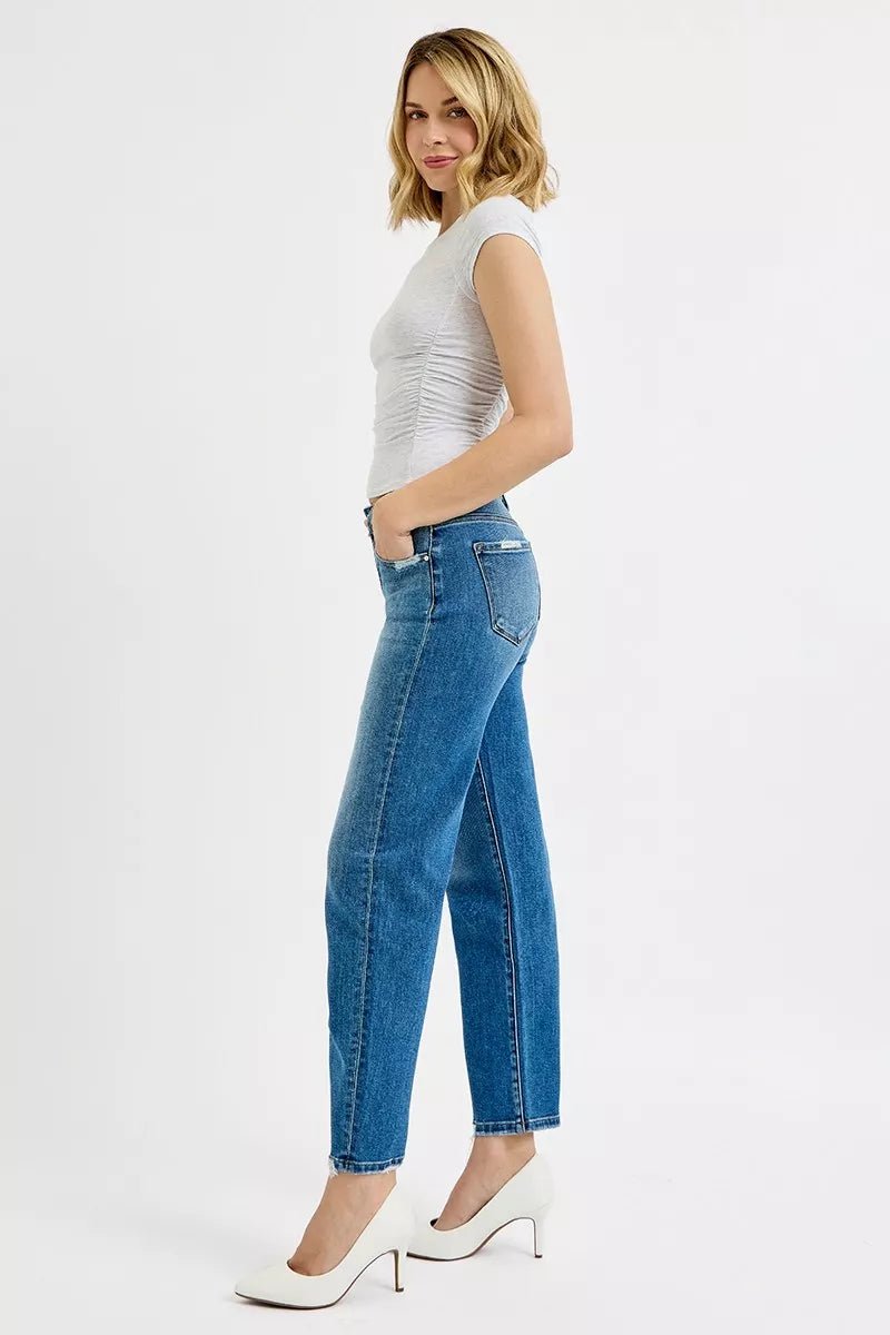 RISEN Tummy Control High Rise Ankle Slim Barrel Jeans