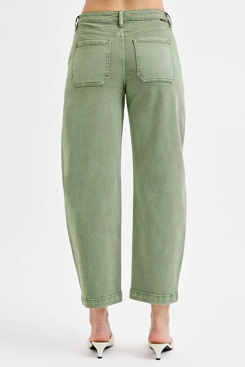 RISEN Tummy Control High Rise Crop Barrel Jeans