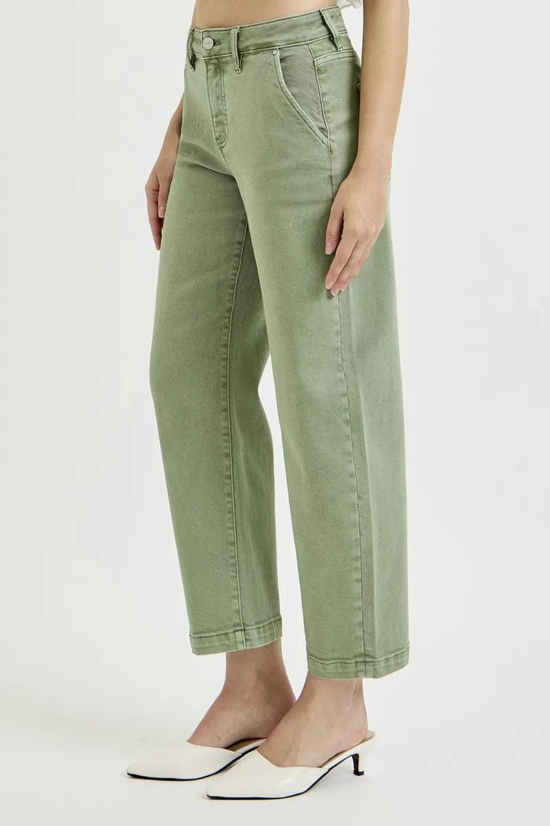 RISEN Tummy Control High Rise Crop Barrel Jeans