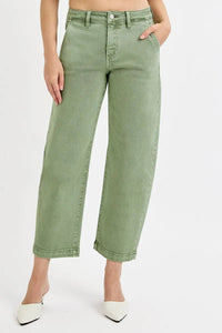 RISEN Tummy Control High Rise Crop Barrel Jeans