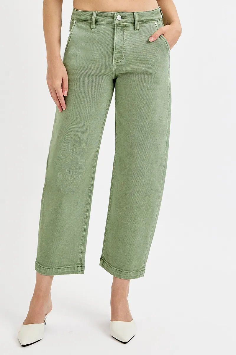 RISEN Tummy Control High Rise Crop Barrel Jeans