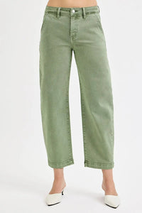 RISEN Tummy Control High Rise Crop Barrel Jeans