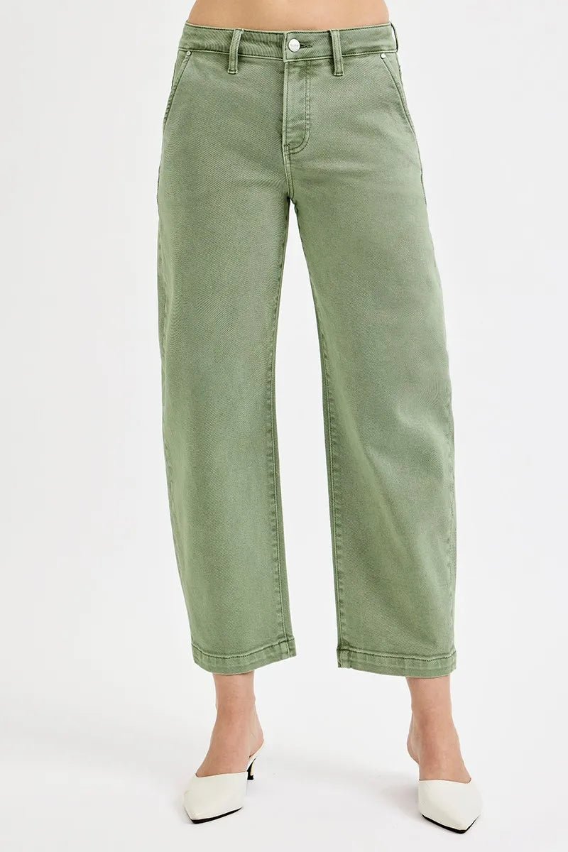 RISEN Tummy Control High Rise Crop Barrel Jeans