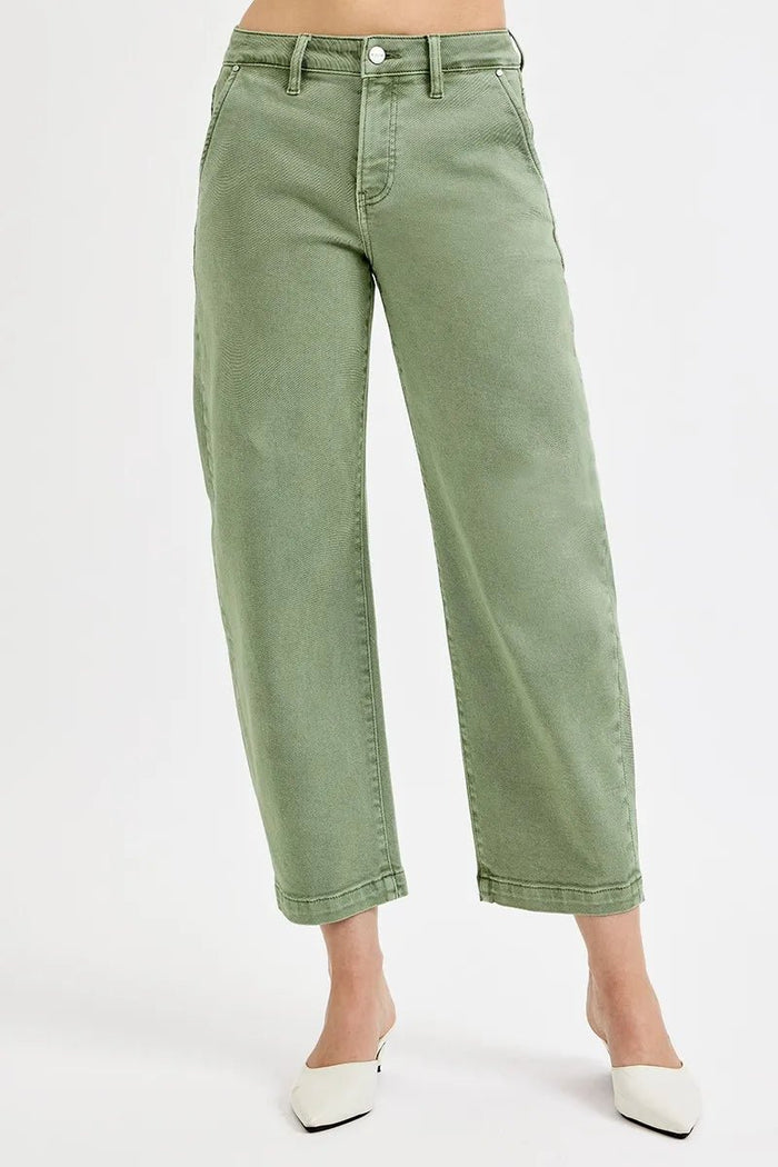 RISEN Tummy Control High Rise Crop Barrel Jeans