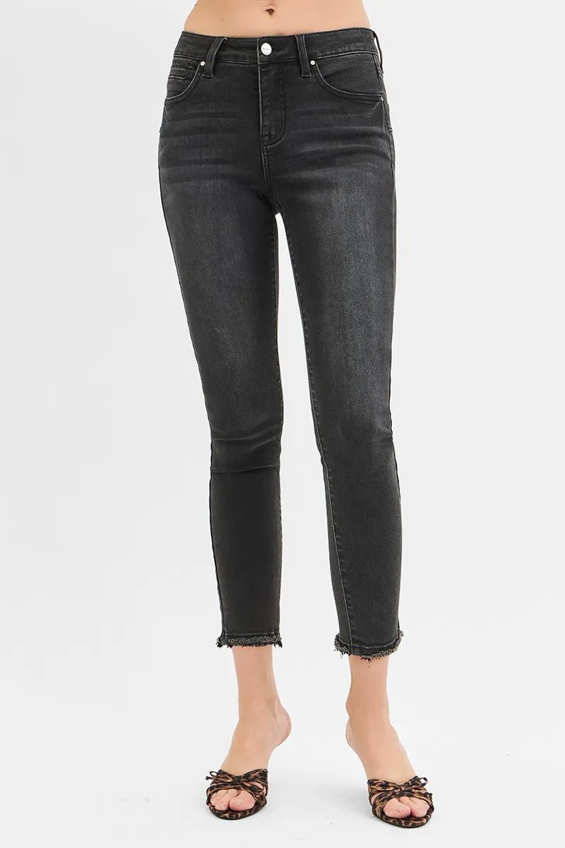 RISEN Tummy Control Mid Rise Crop Skinny Jeans