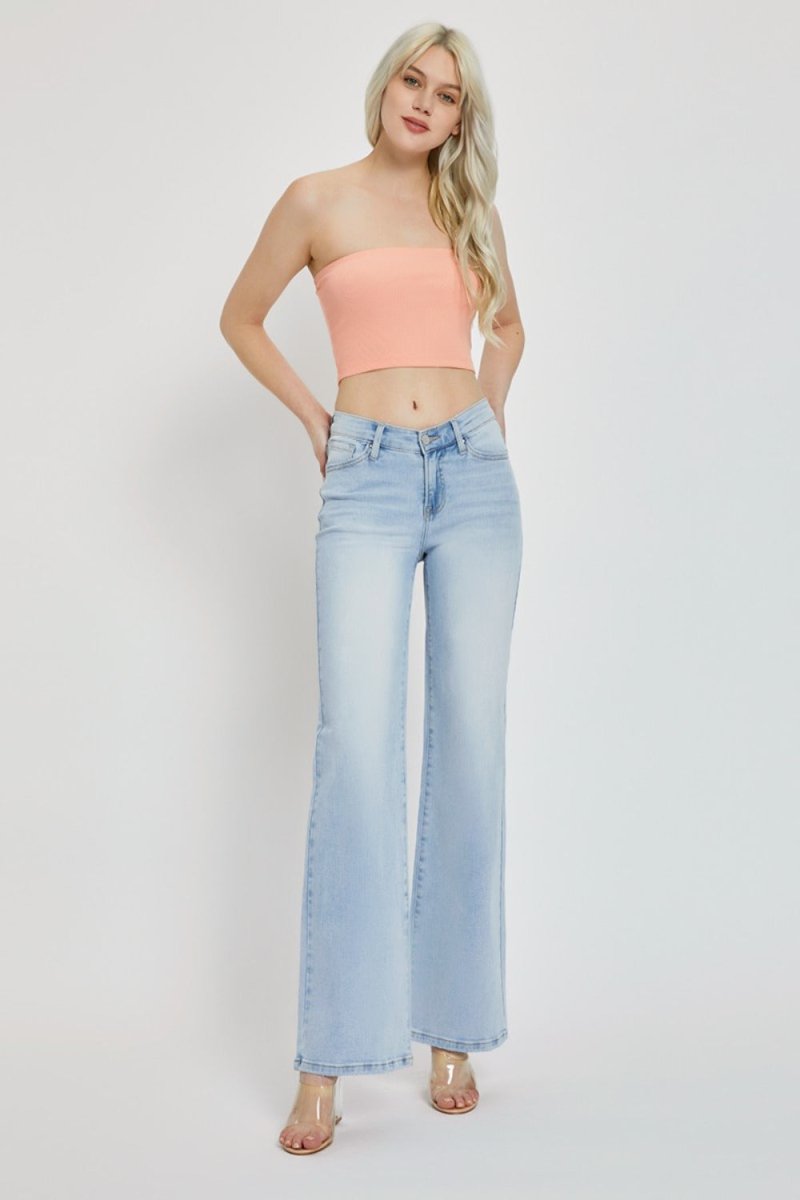 RISEN Wide Leg V Dipped Front Waist Jeans - Minnie's Treasure Boutique