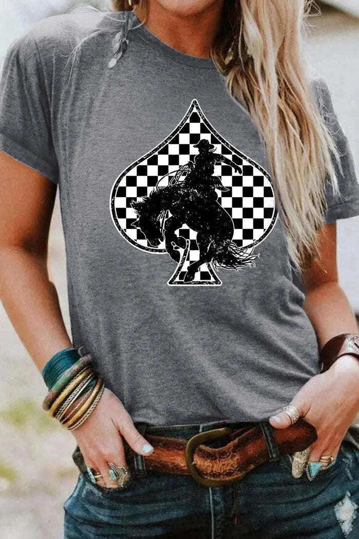 Rodeo Check Spades Western Graphic T Shirt - Minnie's Treasure Boutique
