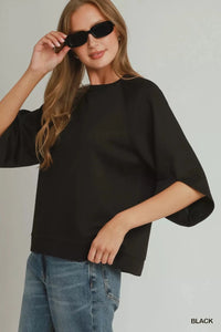 Round Hem Raglan Sleeve Top