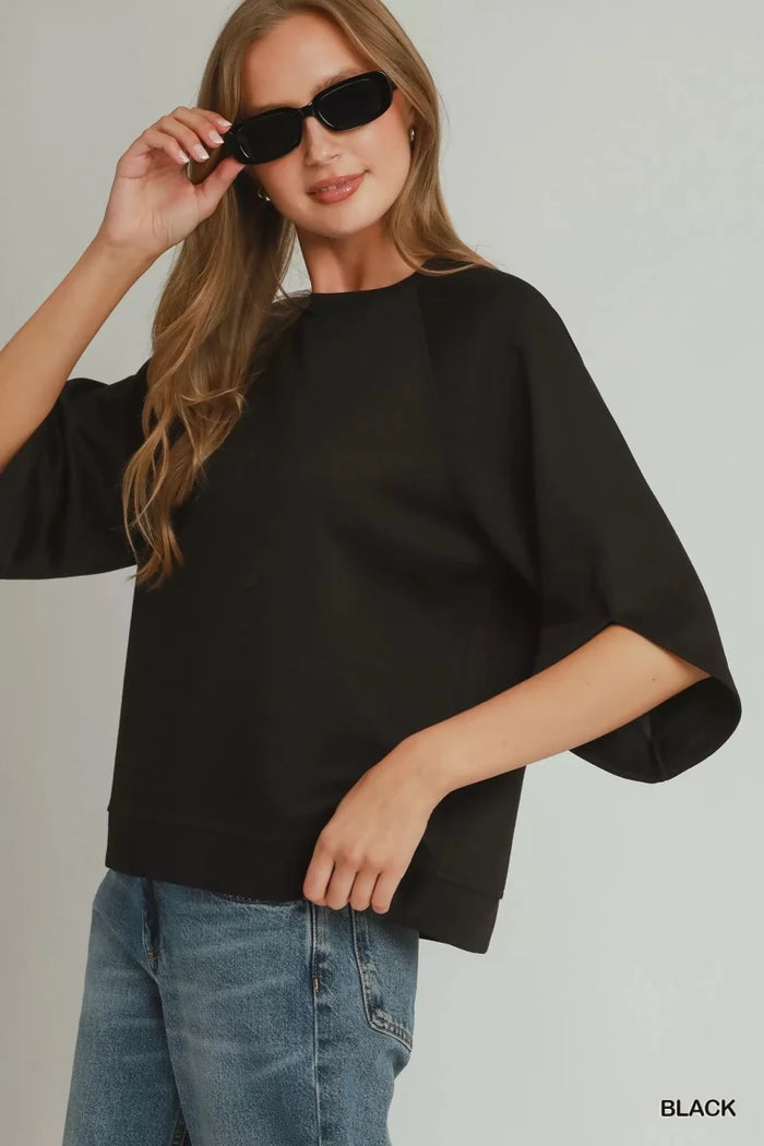 Round Hem Raglan Sleeve Top