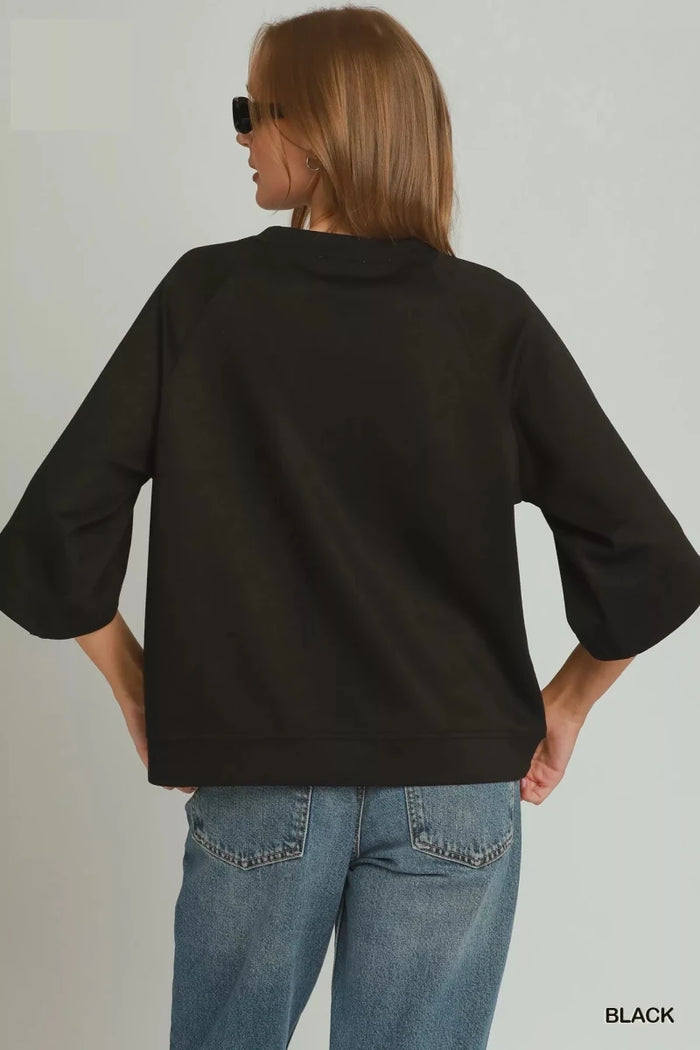 Round Hem Raglan Sleeve Top