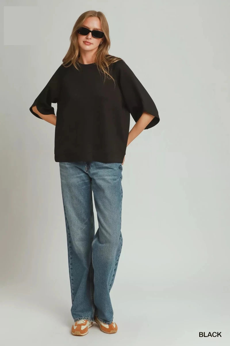 Round Hem Raglan Sleeve Top