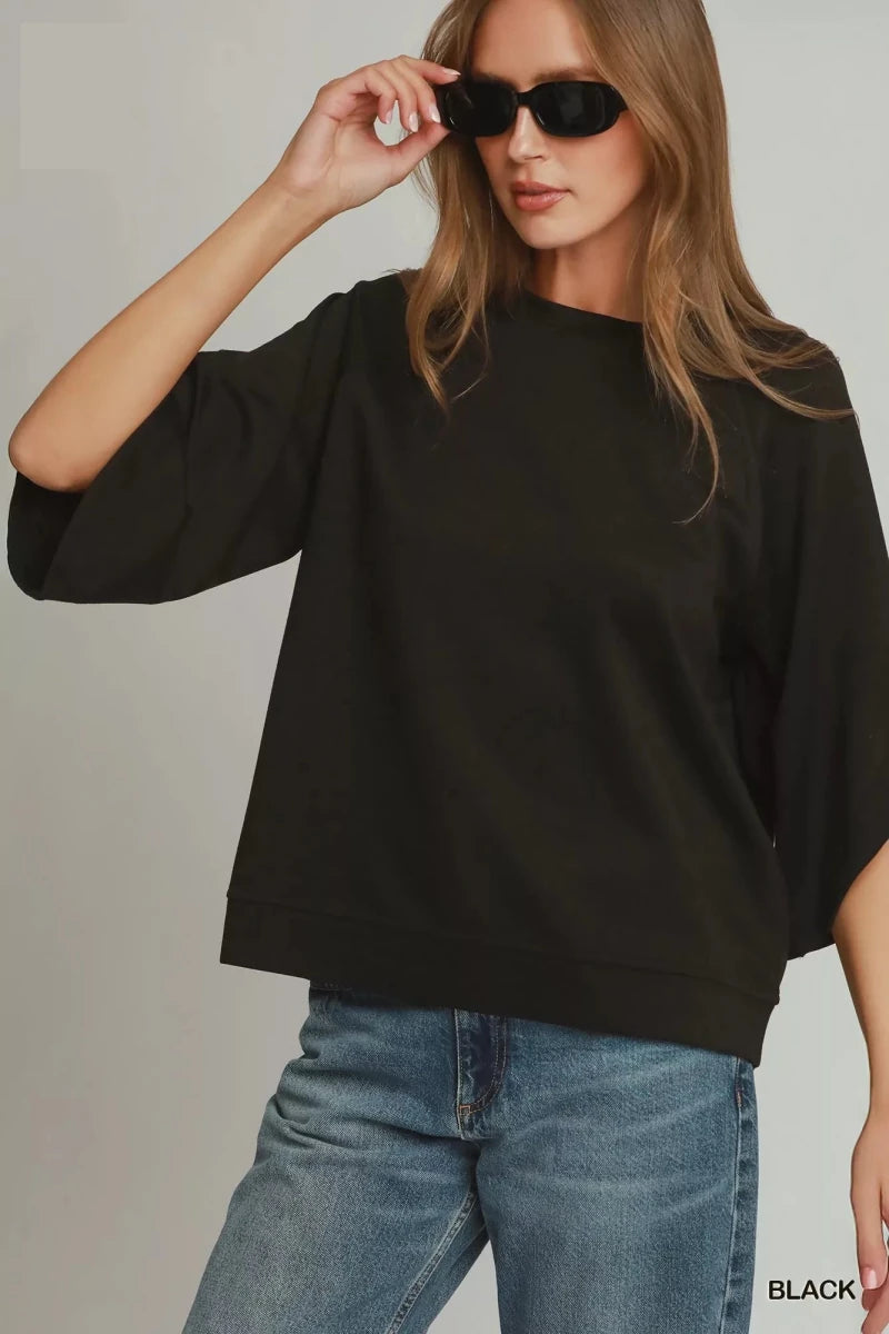 Round Hem Raglan Sleeve Top