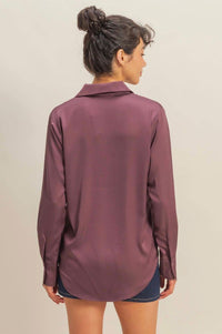 Sammy Button - Up Satin Top In Dark Cherry