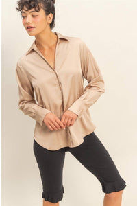 Sammy Button - Up Satin Top In Dark Taupe