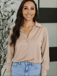 Sammy Button - Up Satin Top In Dark Taupe