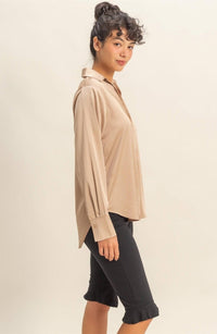Sammy Button - Up Satin Top In Dark Taupe