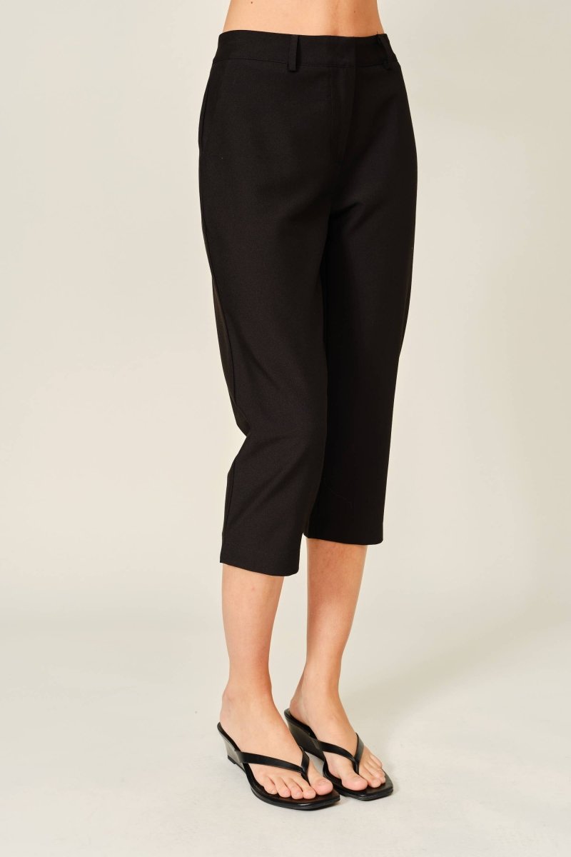 Sara Black Woven Capri Pants