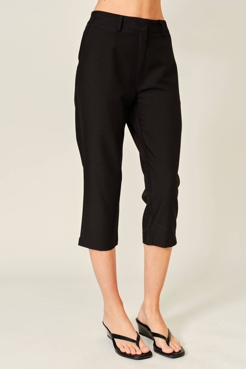 Sara Black Woven Capri Pants