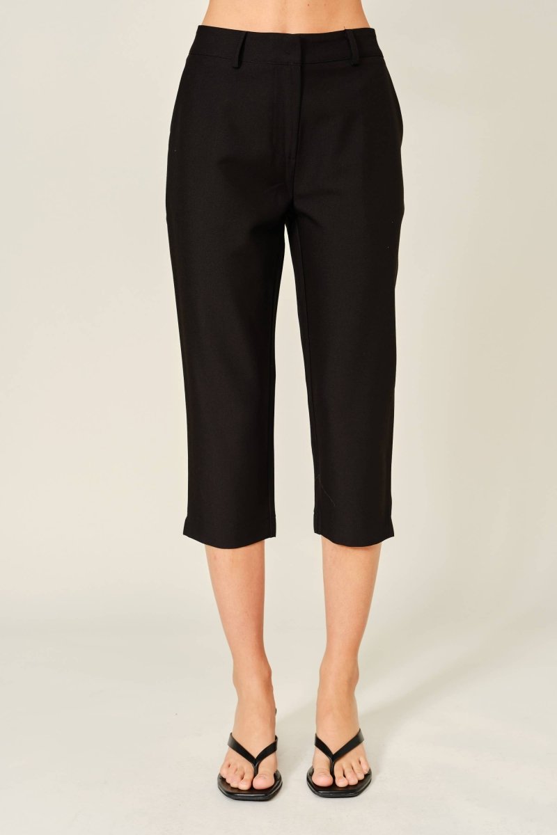 Sara Black Woven Capri Pants