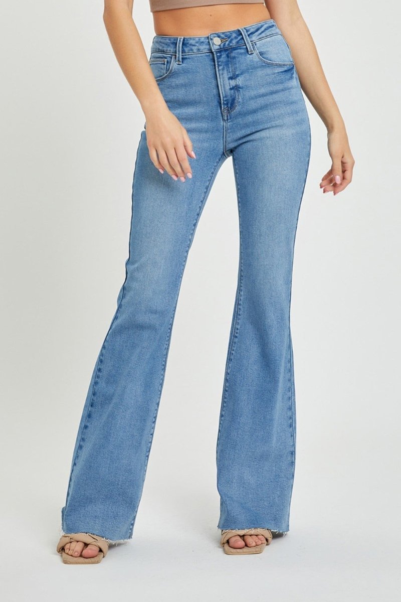 Sara High Rise Raw Cut Hem Bootcut Jeans