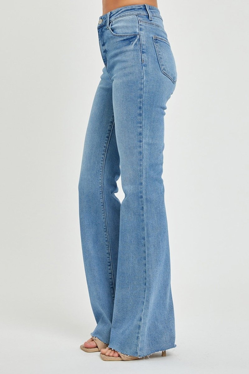 Sara High Rise Raw Cut Hem Bootcut Jeans