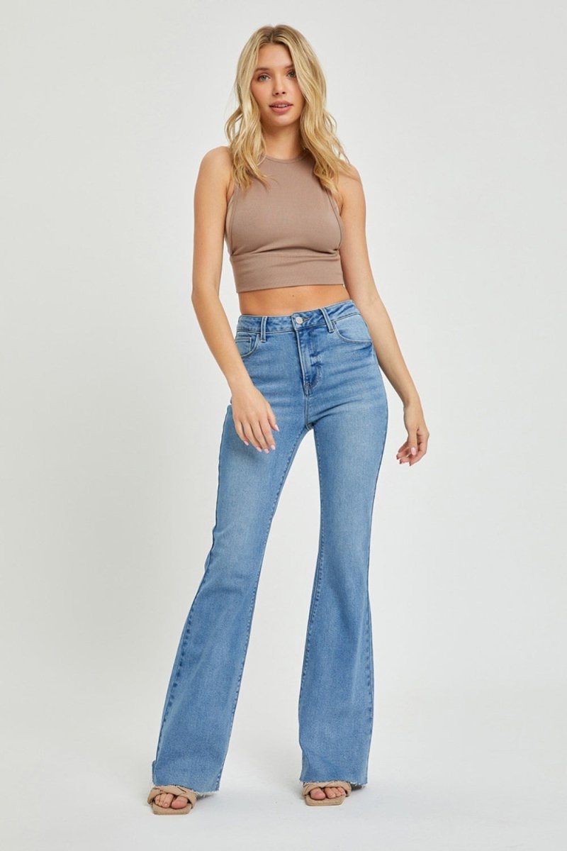 Sara High Rise Raw Cut Hem Bootcut Jeans