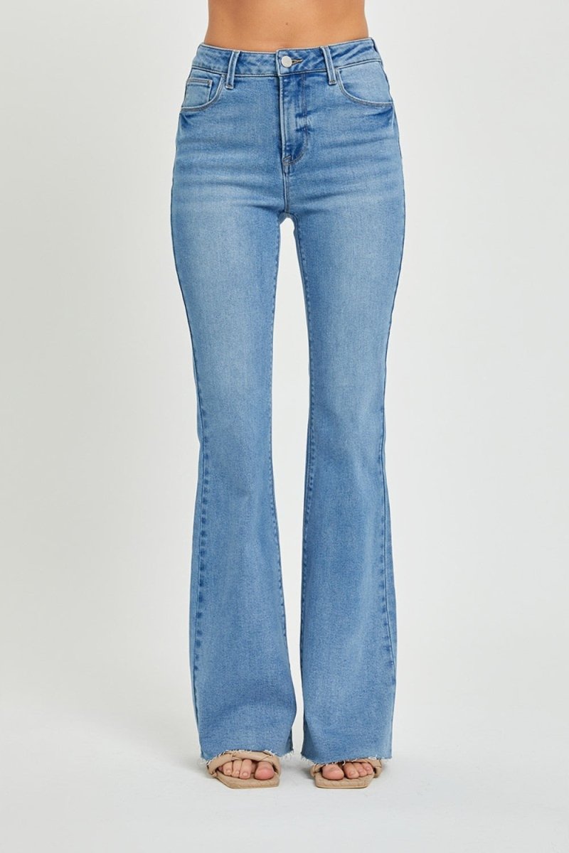 Sara High Rise Raw Cut Hem Bootcut Jeans