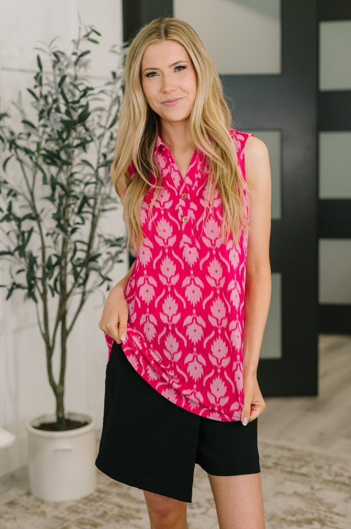 Sea Spray Collared Sleeveless Top in Floral