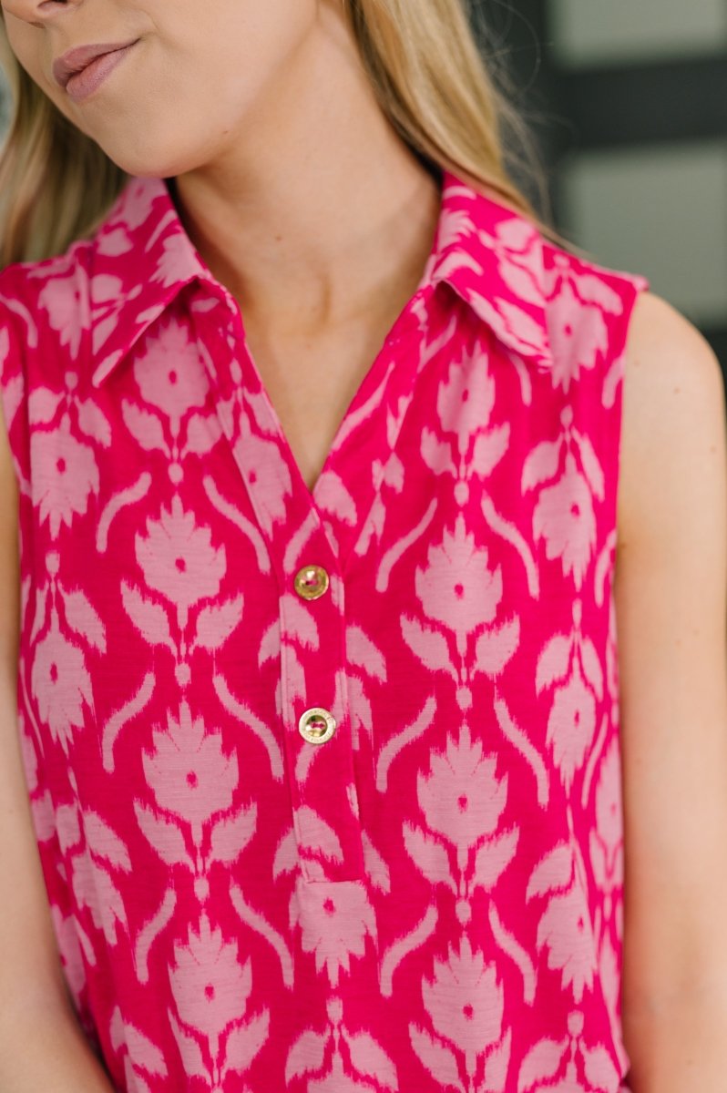 Sea Spray Collared Sleeveless Top in Floral