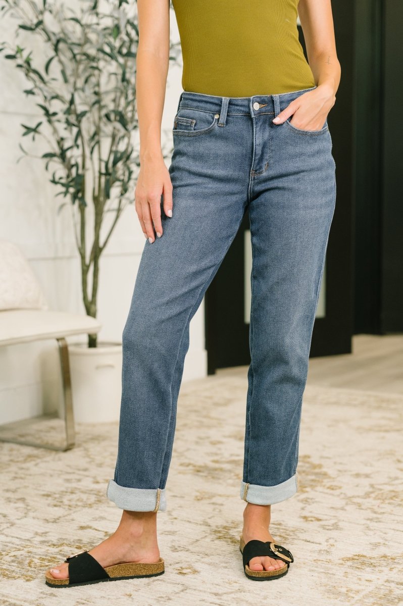 Shane Mid Rise Boyfriend Jean in Dark Indigo