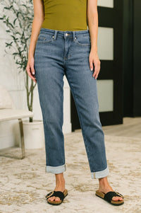 Shane Mid Rise Boyfriend Jean in Dark Indigo
