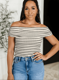 She Loves Off The Shoulder Striped Top