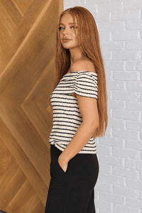 She Loves Off The Shoulder Striped Top