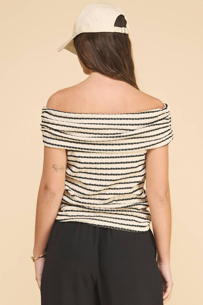 She Loves Off The Shoulder Striped Top - Minnie's Treasure Boutique