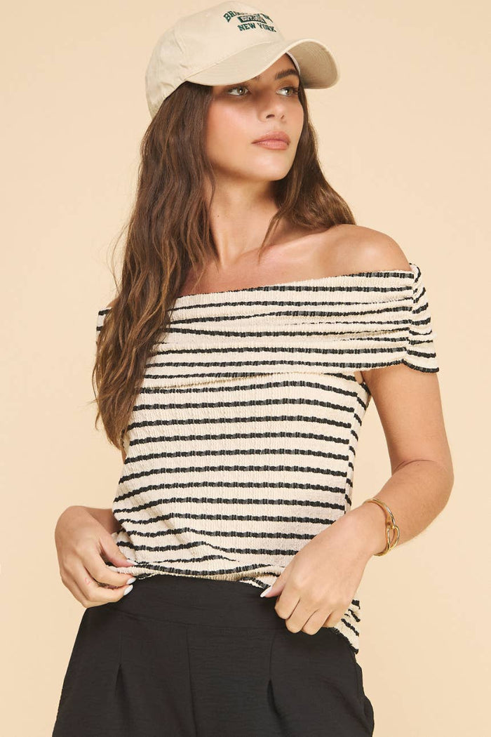 She Loves Off The Shoulder Striped Top - Minnie's Treasure Boutique