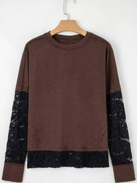 Sheer Lace Patchwork Casual Long Sleeve Top