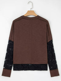 Sheer Lace Patchwork Casual Long Sleeve Top