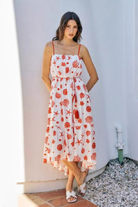 Shell Print Tiered Lined Midi Cami Dress With Belt