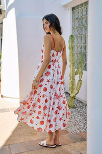 Shell Print Tiered Lined Midi Cami Dress With Belt