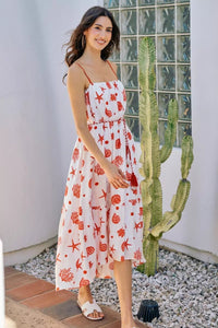 Shell Print Tiered Lined Midi Cami Dress With Belt