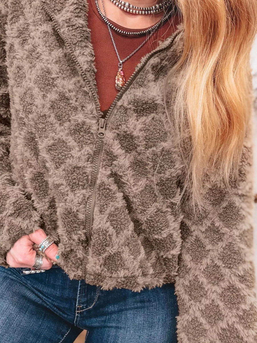 Sherpa Zip Up Side Pocket Hooded Jacket