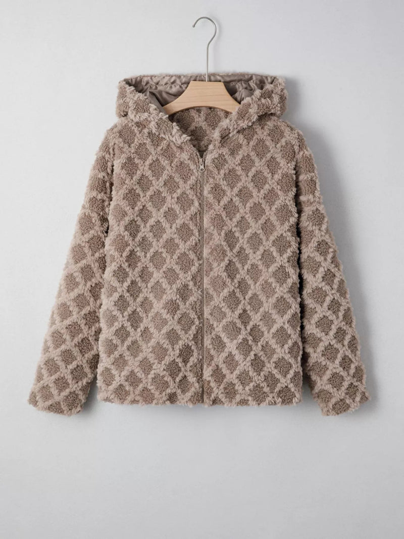 Sherpa Zip Up Side Pocket Hooded Jacket