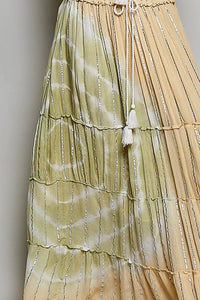 Shimmer Tiered Reverse Ruffle Smocked Waist Maxi Skirt