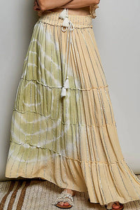 Shimmer Tiered Reverse Ruffle Smocked Waist Maxi Skirt