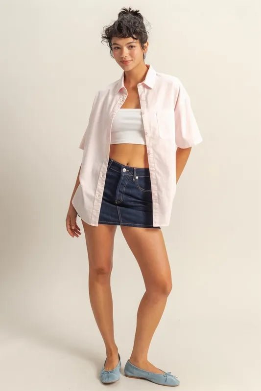 Short Sleeve Button Down Oversized Shirt